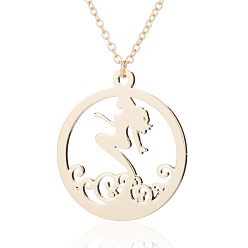 golden Cute Cartoon Mermaid Stainless Steel Pendant Necklace for Women, Simple Summer Wave Collarbone Chain