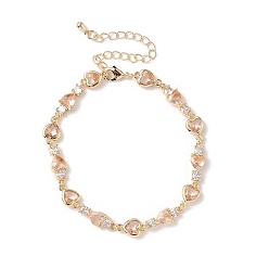 Персиковый Слойка Браслеты из кубического циркония в форме сердца, украшения из латуни для женщин, реальный 18 k позолоченный, розовые, 7 дюйм (17.9 см)