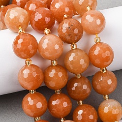 Красный Авантюрин Натуральный красный авантюрин бисер нитей, граненые, круглые, с бисером, 15~16 мм, отверстие : 1.4~1.6 мм, около 21 шт / нитка, 15.35~15.94 дюйм (39~40.5 см)