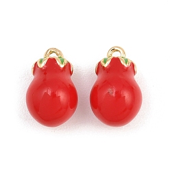 Real 18K Gold Plated Brass Enamel Pendants, Eggplant Charms, Real 18K Gold Plated, 15x9.5mm, Hole: 1.4mm