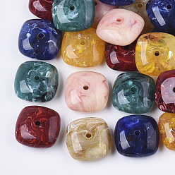 Mixed Color Acrylic Beads, Imitation Gemstone Style, Square, Mixed Color, 31~31.5x31~31.5x14~14.5mm, Hole: 3.5~4mm, about 46pcs/500g