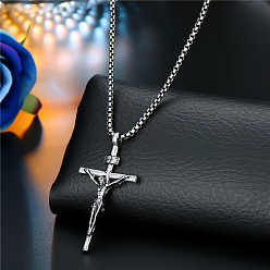 3 Men's Punk Stainless Steel Sweater Chain with Cross and Skull Pendant Necklace