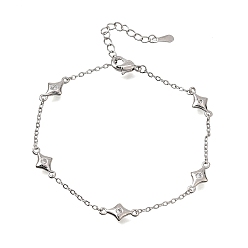 Platinum Brass Micro Pave Clear Cubic Zirconia Star Link Chain Bracelets, Long-Lasting Plated, Rack Plating, Lead Free & Cadmium Free, Platinum, 6.81 inch(17.3cm)