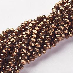 Copper Plated Electroplate Glass Beads Strands, Faceted, Rondelle, Copper Plated, 10x7mm, Hole: 1mm, about 70~72pcs/strand, 18 inch