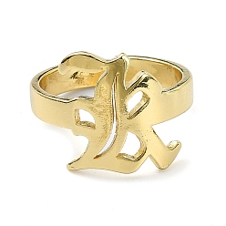 Real 18K Gold Plated Brass Open Cuff Ring, Old English Initial Letter, Real 18K Gold Plated, US Size 7 1/4(17.5mm)