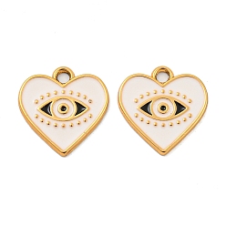 Golden UV Plating Alloy Enamel Pendants, Heart with Eye Charm, Golden, 17x16x1.5mm, Hole: 2mm