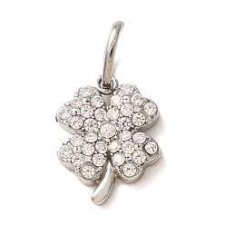 Stainless Steel Color 304 Stainless Steel Micro Pave Clear Cubic Zirconia Charms, Clover Charms, Stainless Steel Color, 11.5x9x2mm, Hole: 4x2.5mm