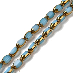 Light Sky Blue Electroplate Opaque Color Glass Beads Strands, Faceted, Oval, Light Sky Blue, 7x4.5x3.5mm, Hole: 1mm, about 50pcs/strand, 12.99''(33cm)