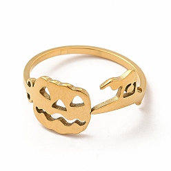 Golden 304 Stainless Steel Hollow Out Pumpkins and Witch Finger Ring for Halloween, Golden, Inner Diameter: 17.8mm