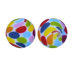 Colorful Round with Wave Point Print Pattern Food Grade Silicone Beads, Silicone Teething Beads, Colorful, 15mm