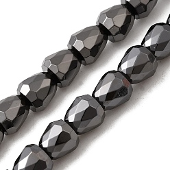 Металлическо-черное Гальванопокрытие Стеклянные бусины с гальваническим покрытием , конус, граненые, покрытие черного цвета металла, 6x6 мм, отверстие : 1 мм, около 65 шт / нитка, 15.75'' (40 см)