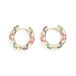 Colorful Brass Micro Pave Cubic Zirconia Huggie Hoop Earrings, Long-Lasting Plated, Ring, Colorful, 18.8x19x3.8mm, Pin: 1mm