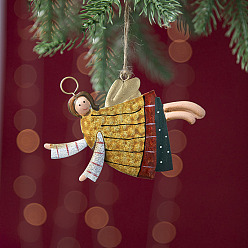 Light Khaki Retro Iron Angel Doll Pendant Decorations, for Christmas Tree Hanging Decorations, Light Khaki, 100x80mm