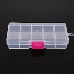 Clear 10 Grids Transparent Plastic Removable Bead Containers, with Lids and Red Clasps, Rectangle, Clear, 12.8x6.5x2.2cm