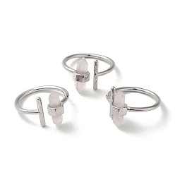 Rose Quartz Natural Rose Quartz Bullet Open Cuff Rings, Platinum Brass Finger Ring, Cadmium Free & Lead Free, US Size 8 1/2(18.5mm)