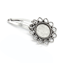 Antique Silver Alloy Snap Hair Clip Finding, Cabochon Settings, Antique Silver, Inner Diameter: 20mm
