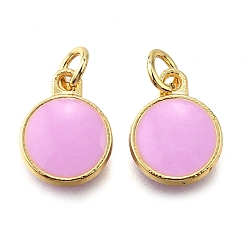 Бледно-Розовый Латунь эмаль прелести, с целью перехода в кольце, плоский круглый шарм, стойки покрытие, без кадмия и без свинца, долговечный, золотые, розовый жемчуг, 10x8x2 мм, отверстие : 2.6 мм