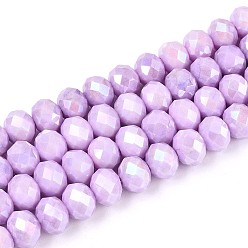 Лиловый Антикоррозийные гальванические стеклянные бусины рондель, имитация драгоценных камней, с покрытием AB цвета, граненые, сирень, 8x5.5~6 мм, отверстие : 1~1.2 мм, около 60~61 шт / нитка, 14.96~15.16'' (38~38.5 см)