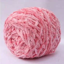Pink Wool Chenille Yarn, Velvet Cotton Hand Knitting Threads, for Baby Sweater Scarf Fabric Needlework Craft, Pink, 5mm, 95~100g/skein