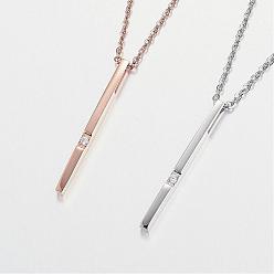 Mixed Color 304 Stainless Steel Cubic Zirconia Pendant Necklaces, Bar/Stick, Mixed Color, 17.7 inch(45cm)