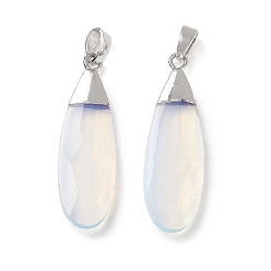 Opalite Opalite Pendants, Faceted Teardrop Charms, with Brass Finding, 31.5~32.5x9.5~10x3.5~4mm, Hole: 5.5x3mm