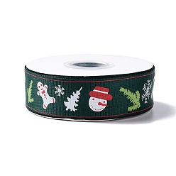 Dark Green 25 Yards Christmas Theme Printed Polyester Grosgrain Ribbon, for DIY Jewelry Making, Flat, Dark Green, 1- inch(25.5mm)