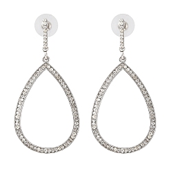 Teardrop Серьги-гвоздики из сплава и хрустальных стразов, платина, слеза, 67x32 мм