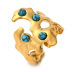 Синтетическая Бирюза Нерегулярные синтетические кольца из бирюзы, золотистый тон 304 манжеты из нержавеющей стали для женщин, 23 мм, внутренний диаметр: регулируемый