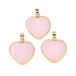 Бледно-Розовый Подвески лэмпворк ручной работы, с латунной фурнитурой , долговечный, без свинца и без кадмия, сердце прелести, розовый жемчуг, 28x26x4 мм, отверстие : 6.5x4 мм