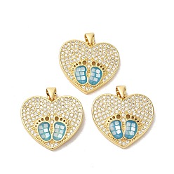 Темно-Голубой Стойки обшивки латунь кубического циркония подвески, с эмалью и ракушкой, долговечный, без свинца и без кадмия, реальный 18 k позолоченный, сердце с ногой, глубокое синее небо, 21x23x3 мм, отверстие : 5x4 мм