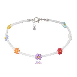 White color flower Bohemian Glass Flower Bead Necklace Handmade Vintage Collar Choker Chain