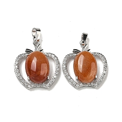 Красный Авантюрин Натуральный красный авантюрин с подвесками из прозрачного кубического циркония, подвески в виде яблока со стойкой, фурнитура из латуни, платина, без кадмия и без свинца, 28.5x25.5x9~10 мм, отверстие : 7x5 мм