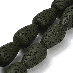 Темно-оливково-зеленый Бусы из натуральной лавы, окрашенные, слеза, темно-оливковый зеленый, 16~16.5x10 мм, отверстие : 1 мм, около 25 шт / нитка, 16.14'' (41 см)