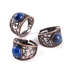 Ляпис-Лазурь Круглые регулируемые кольца из натурального лазурита, Мужские широкие латунные кольца с красной медью, внутренний диаметр: 19 мм