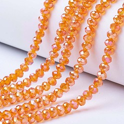 Dark Orange Electroplate Glass Beads Strands, AB Color Plated, Faceted, Rondelle, Dark Orange, 8x6mm, Hole: 1mm, about 72pcs/strand, 16.14 inch(41cm)