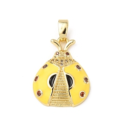 Желтый Латунные подвески с микропаве из кубического циркония и эмали, коровка, стойки покрытие, долговечный, без свинца и без кадмия, реальный 18 k позолоченный, желтые, 20x15.5x5 мм, отверстие : 5x3 мм