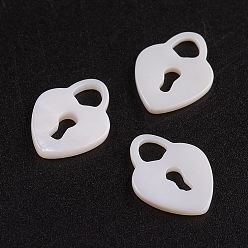White Shell Natural White Shell Mother of Pearl Shell Charms, Padlock, 14.5x11x1.5mm, Hole: 4mm