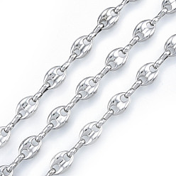 Platinum Alloy Coffee Bean Chains, with Spool, Cadmium Free & Nickel Free & Lead Free, Unwelded, Platinum, 12x9x4mm, about 32.81 Feet(10m)/Roll