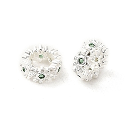 Зеленый Стойки обшивки латунные бусины, с кубического циркония, долговечный, без свинца и без кадмия, кольца с цветком, зелёные, 6x3 мм, отверстие : 3 мм