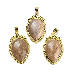Sunstone Natural Sunstone Pendants, Carrot Charms with Rack Plating Golden Tone Brass Findings, Lead Free & Cadmium Free, 36.5x22.5x7~7.5mm, Hole: 4x6.5mm
