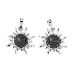 Лавовый камень Подвески из натуральной лавы, латунные солнечные подвески, стойки покрытие, платина, без кадмия и без свинца, 23x22.5x5.5 мм, отверстие : 7.5x4.5 мм