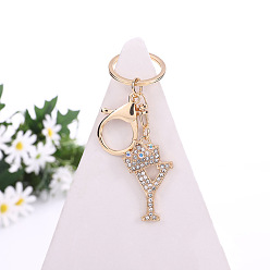 Letter Y Crystal Rhinestone Initial Letter with Crown Pendant Keychains, with Light Gold Alloy Findings, Letter.Y, 10~10.5cm, alphabet: 40~46x20~45mm
