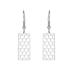 Stainless Steel Color 304 Stainless Steel Dangle Earring, Rectangle, Stainless Steel Color, No Size