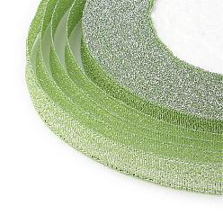Green Glitter Metallic Ribbon, Sparkle Ribbon, with Silver Metallic Cords, Valentine's Day Gifts Boxes Packages, Green, 1/4 inch(6mm), about 33yards/roll(30.1752m/roll), 10rolls/group