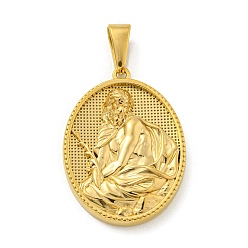 Золотой Ионное покрытие (ip) 304 подвески из нержавеющей стали, овал со святым шармом, золотые, 35.5x26x4 мм, отверстие : 9.5x5 мм