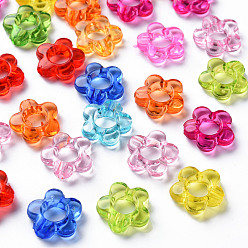 Mixed Color Transparent Acrylic Bead Frames, Flower, Mixed Color, 13x13x4mm, Hole: 2.5mm, Inner Measure: 5mm, about 1500pcs/500g