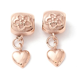 Розовое Золото 304 подвесные европейские подвески из нержавеющей стали, подвески с большими отверстиями, ионное напыление (IP), ручная полировка, сердце, розовое золото , 23.5 мм, отверстие : 4.8 мм, Сердце: 10x7x3 mm
