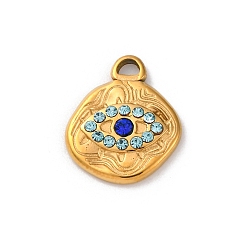 Сапфир 304 из нержавеющей стали горный хрусталь подвески, ионное покрытие (ip), реальный 14 k позолоченный, Злые чары глаз, сапфир, 15x12.5x2.5 мм, отверстие : 2.4x1.6 мм