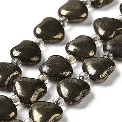 Pirita Perlas de pirita naturales hebras, con granos de la semilla, corazón, 12x12x4~4.5 mm, agujero: 1 mm, sobre 14 unidades / cadena, 7.56'' (19.2 cm)