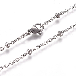 Stainless Steel Color 304 Stainless Steel Cable Chains/Satellite Chains Necklaces, with Rondelle Beads and Lobster Claw Clasps, Stainless Steel Color, 19.7 inch(50cm), 1.5mm